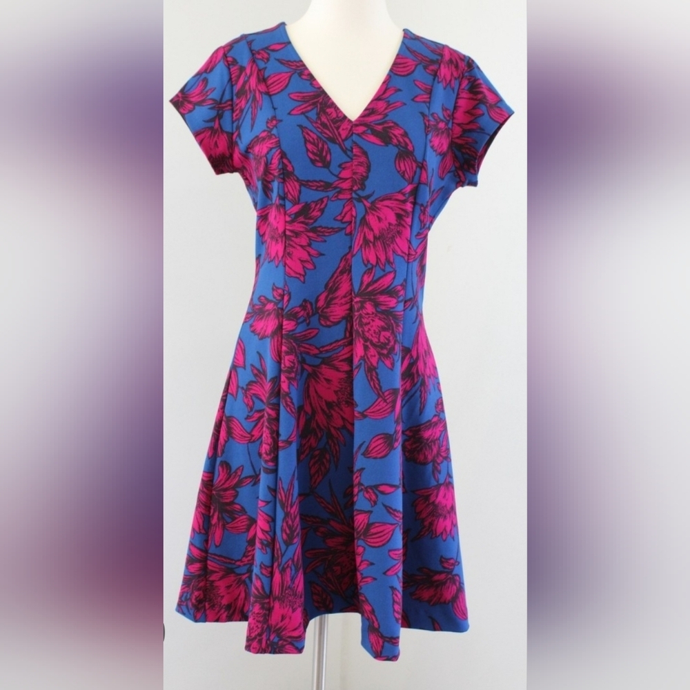 Banana Republic Blue Midi Dress with Pink Floral Print